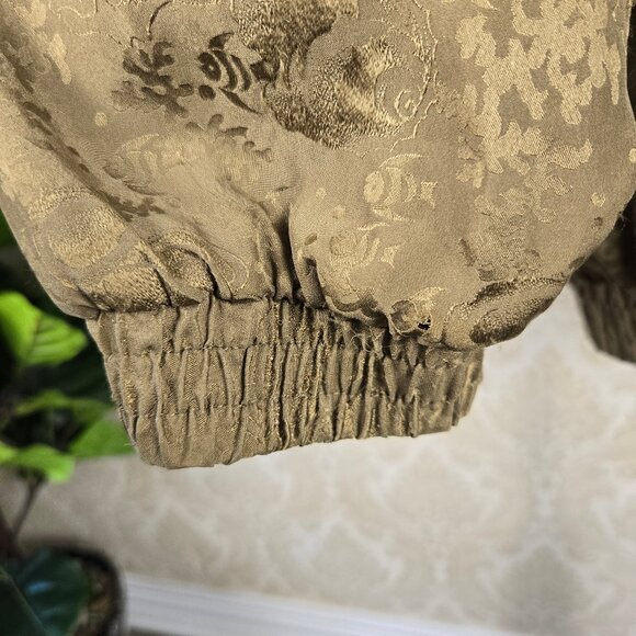 FUDA International Sz Large Olive Green 100% Silk Bomber Jacket Seashell Pattern - Picture 3 of 14